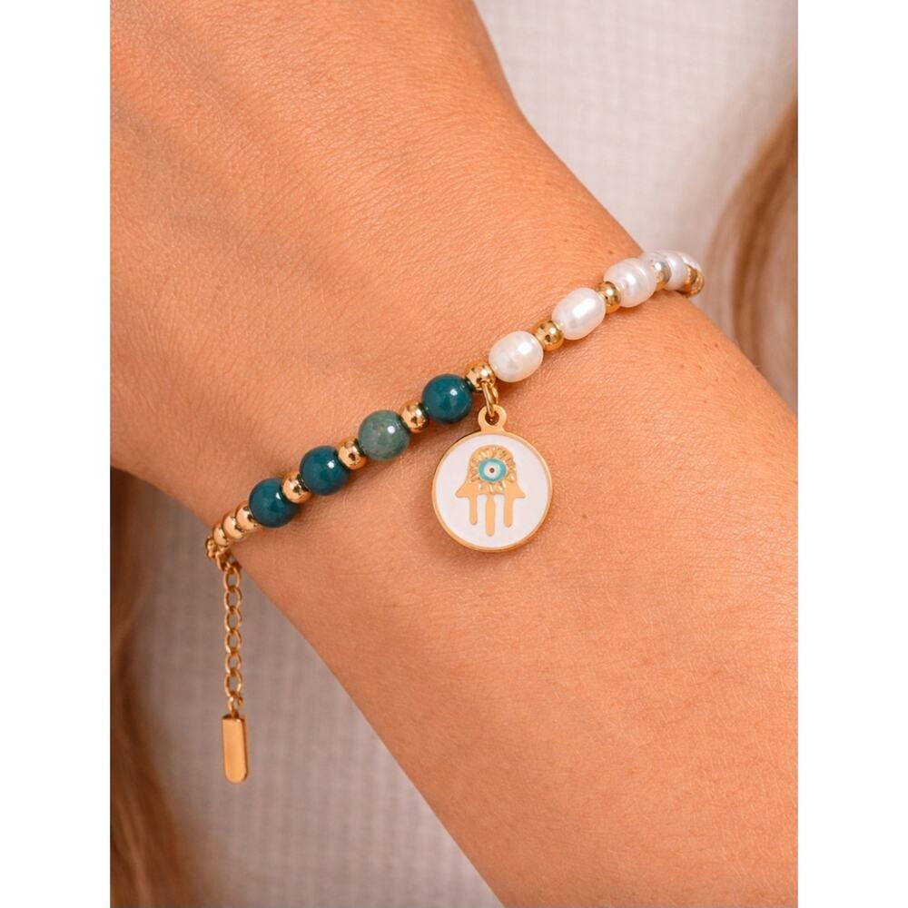 Stainless Steel Blue Pearl Evil Eye Bracelet New